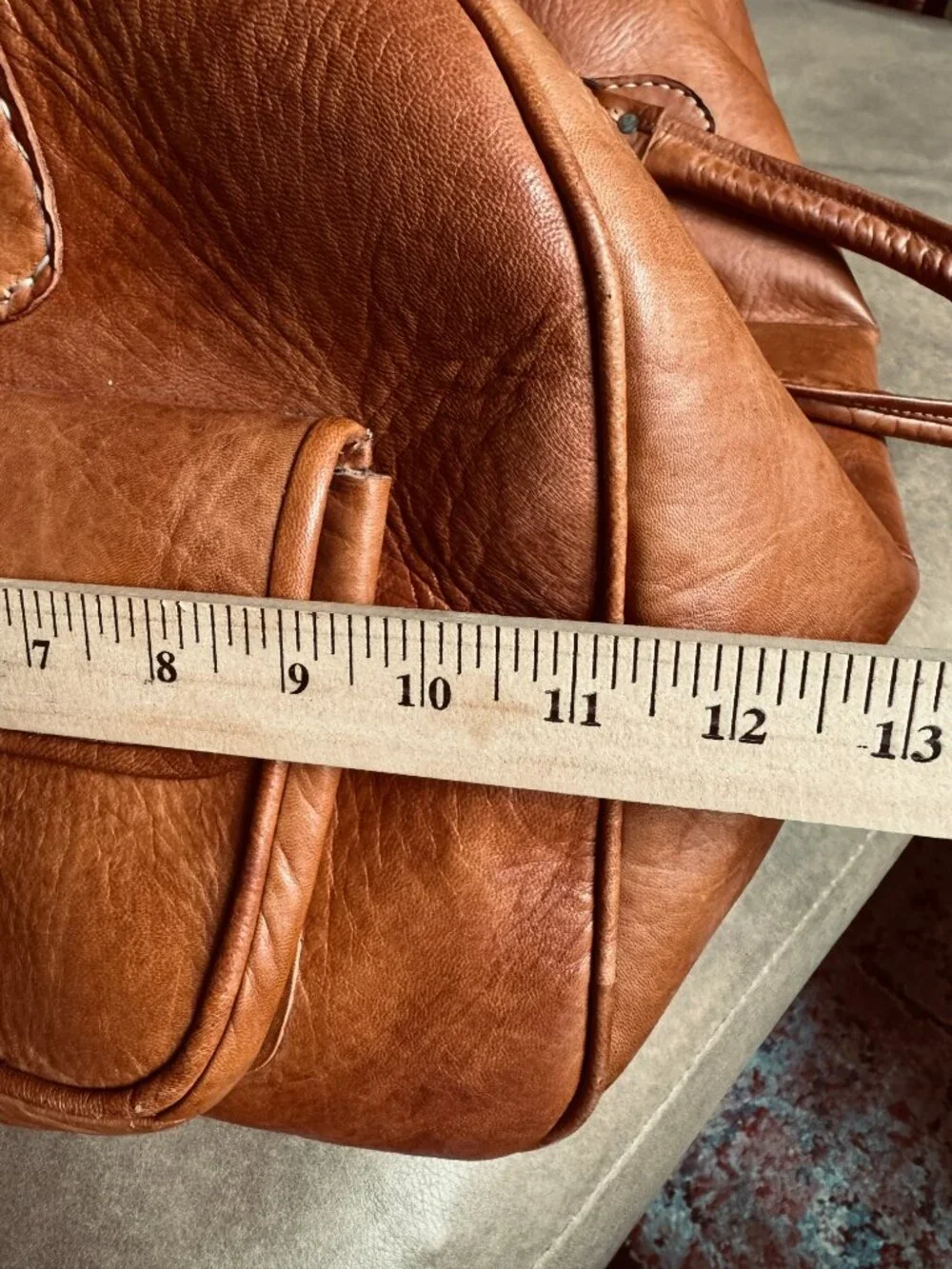 Handcrafted Moroccan Leather Duffel Bag w Strap 24x15x11 Large Carry Cognac